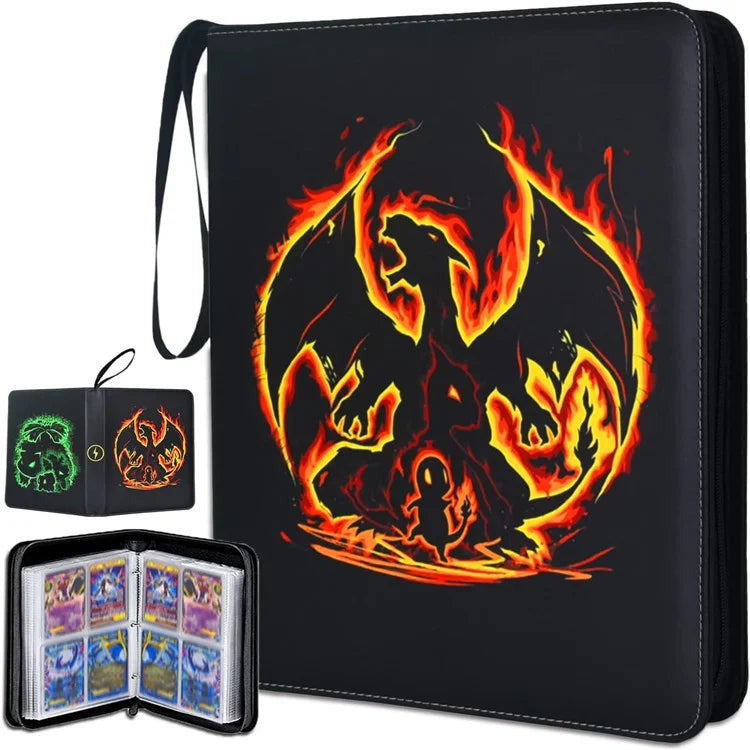 Pokemon TCG Card Binder Pu Leather Zipper Album 4 Pockets 9 Pockets Portable Trading Card Collection Holder For Collectors