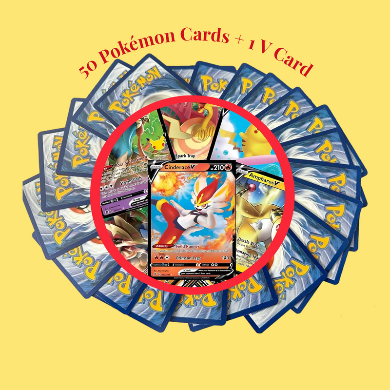Pokemon Cards - 50 Card Assorted Lot with Guaranteed V Pokemon