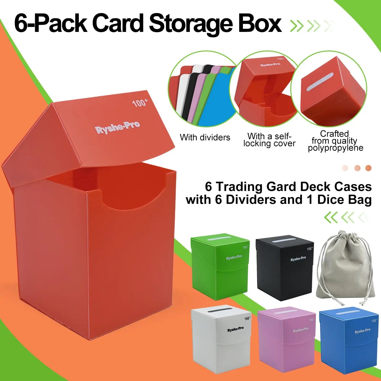 TCG Deck Box for 100+ Cards Commander Deck Holder for MTG Yugioh PKM Trading Card Storage Case with Divider for Magic Board Game