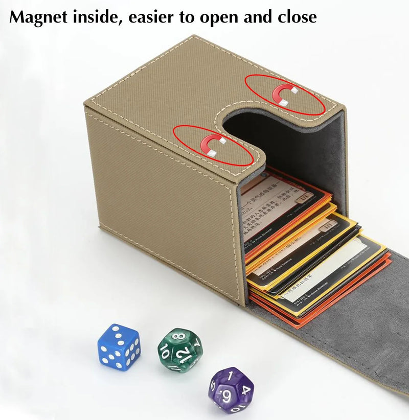 Card Deck Box, Card Case Holds 100+ Sleeved Cards, PU Leather Card Storage Box for Game Trading Cards